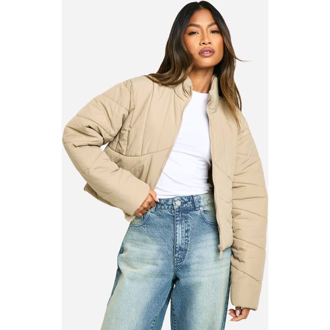 boohoo Dames Pufferjas met naaddetails | Stone | Maat: 16