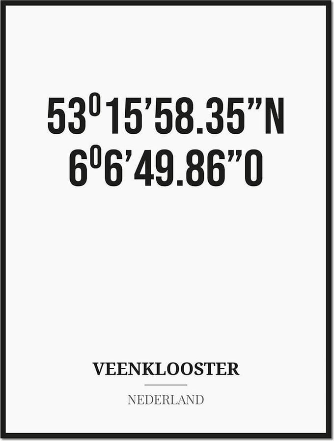 Poster/kaart VEENKLOOSTER met coördinaten