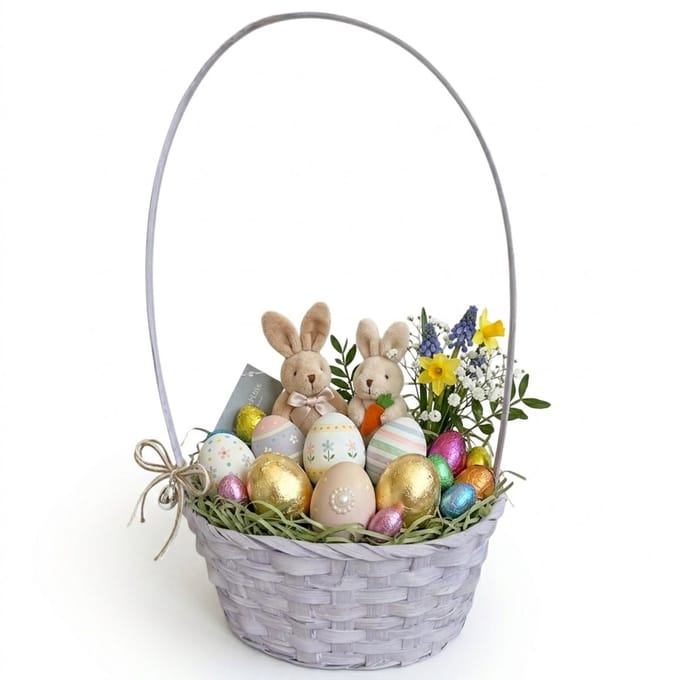 Everlands paasmandje - lila paars - D20 x H38 cm - bamboe - thema pasen