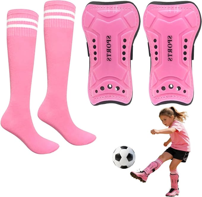 Scheenbeschermers Voetbal Set - Scheenbeschermers Kinderen - Voetbal Training - Met Bijpassende Sokken - One Size - Roze