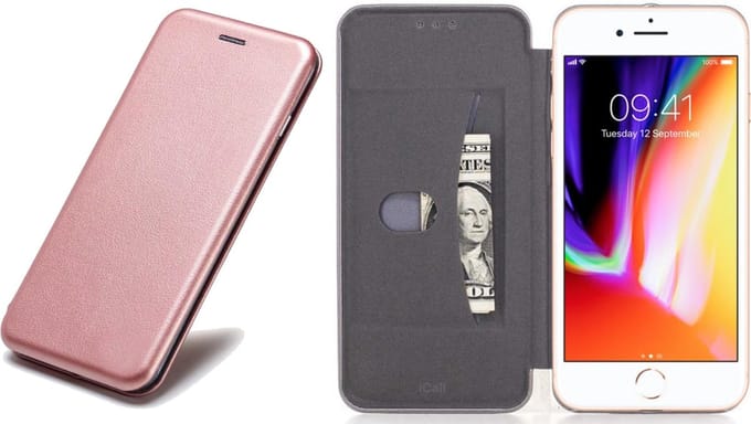 Hoesje geschikt voor iPhone 8 Plus - Book Case Kunstleer Minimalistisch Roségoud