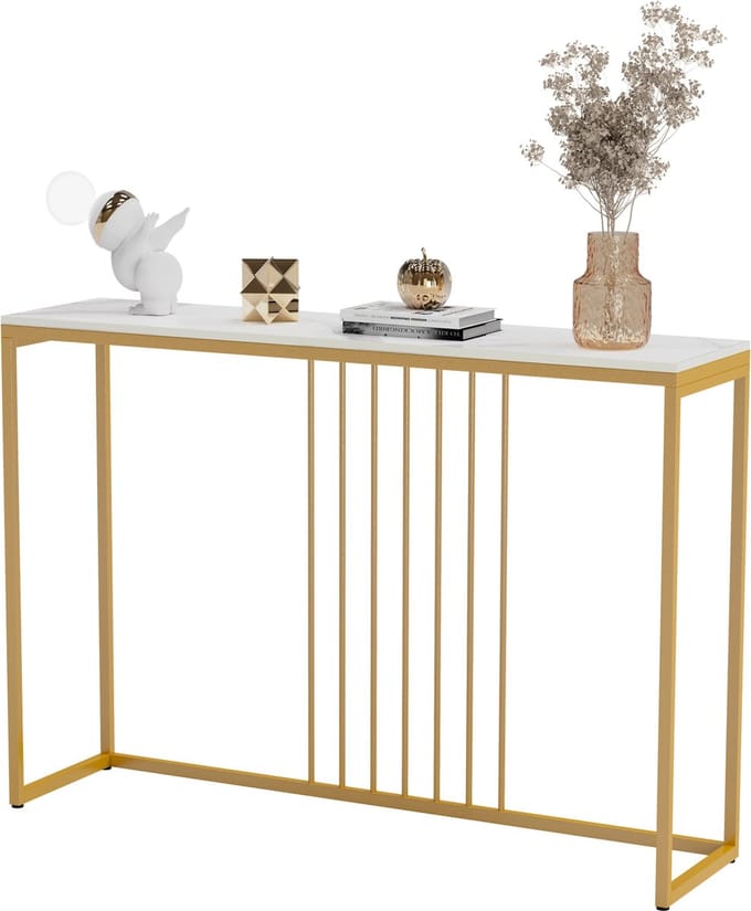 SteeFly® Luxe wandtafel - Extra lang & stijlvol - Moderne bijzettafel - Wit met goud accent - Afmetingen: 120x30x78,5 cm