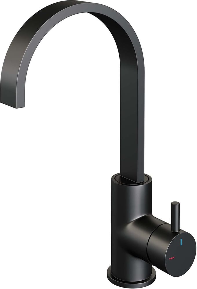 Brauer Black Edition hoge opbouw wastafelmengkraan met draaibare platte uitloop model B mat zwart