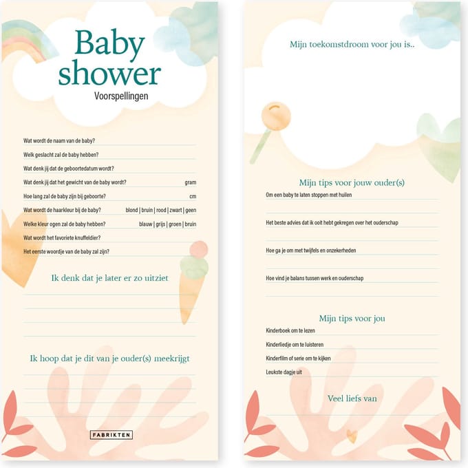 Fabrikten Babyshower Invulkaarten Baby - 20 stuks - 21 x 9,8 cm