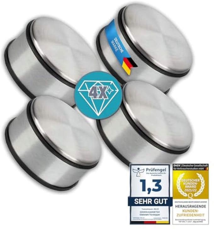 Roestvrij Stalen Deurstopper met Rubber Bumper - 4 Stuks - 11x6 cm