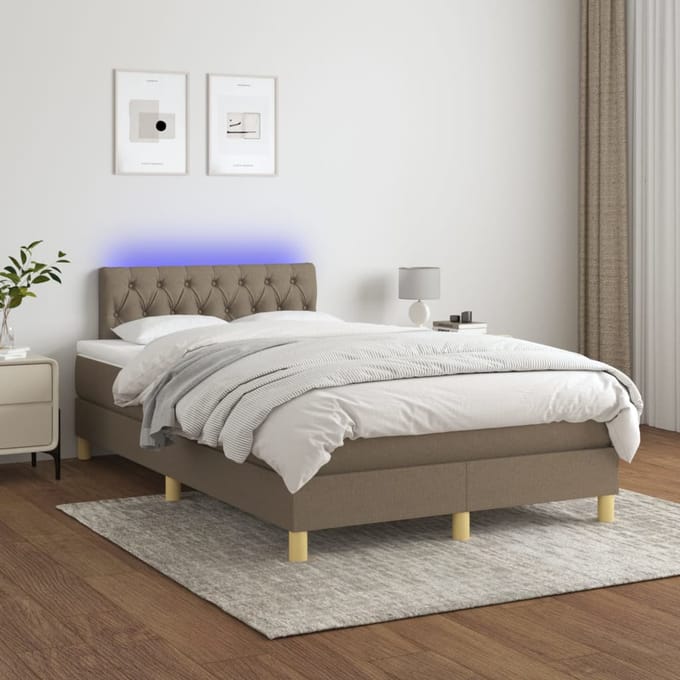 vidaXL - Boxspring - met - matras - en - LED - stof - taupe - 120x200 - cm