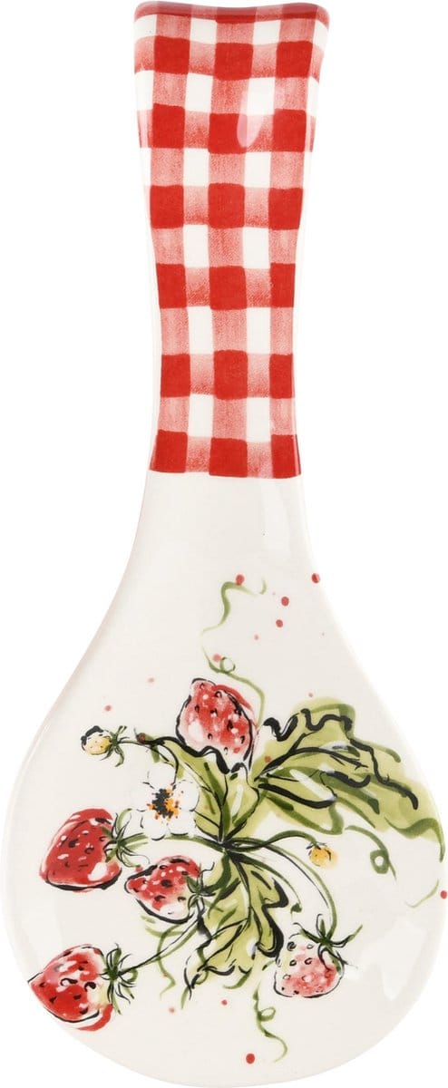 Dekoratief | Lepelhouder m/aardbeien, wit/rood, keramiek, 26x12x3cm | A240793