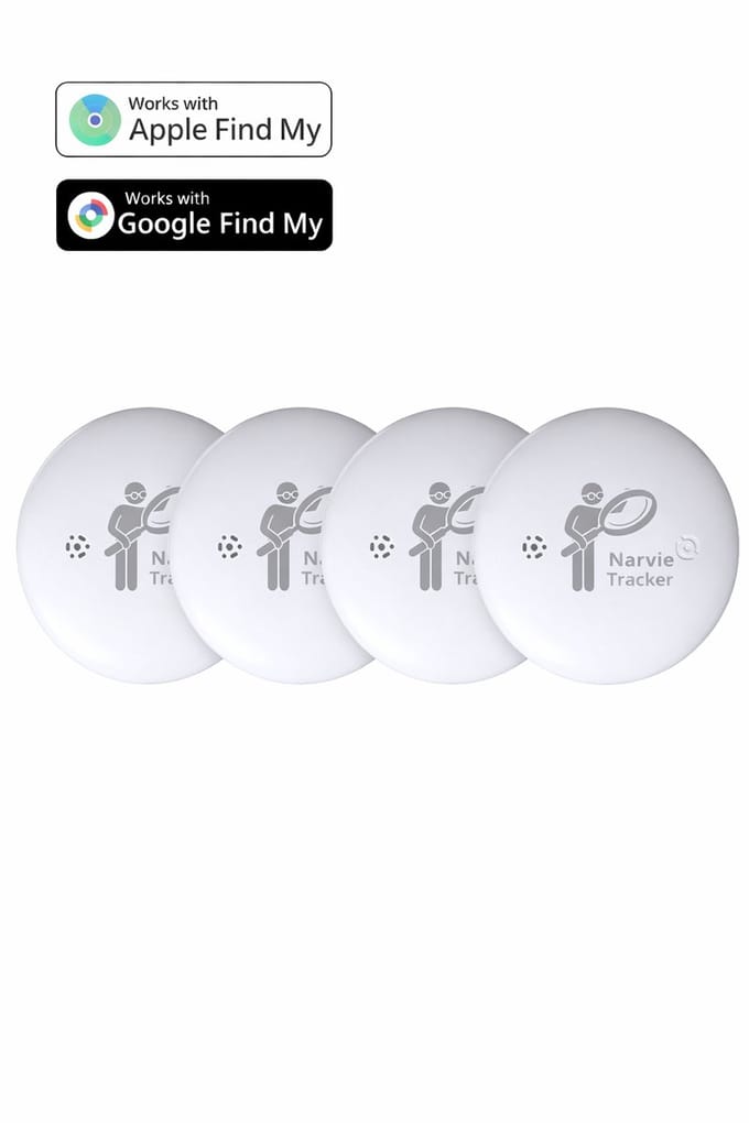 Narvie Tracker 4-Pack – GPS Tracker voor Tas, Koffer & Portemonnee – Apple Zoek Mijn & Android Find Hub – Zonder Abonnement – Wit