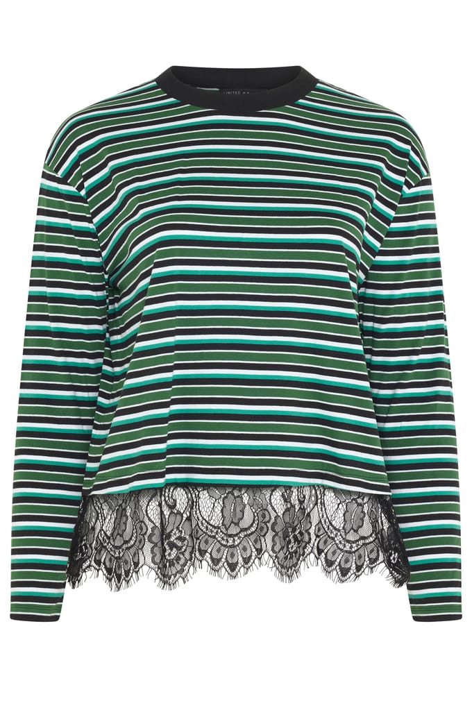 Limited Collection Groene Katoenen Gestreepte Top Met Kanten Zoom Size 58-60