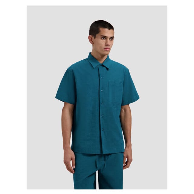 Olaf Seersucker Camp Shirts Korte Mouw Overhemden Groen M250300