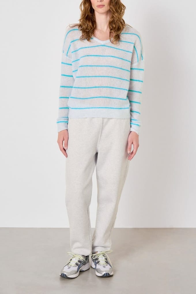 American Vintage Zakday Jumper Gris Chine Raye Lagune Taglia: M | Maglioni a maglia Outlet | Donna