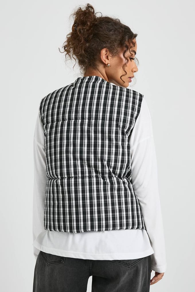 boohoo Dames Gingham Puffer Gilet | Black | Maat: 14