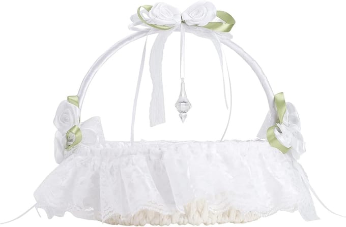 Bruiloft Bloem Mand - Decoratie Mand - Bruiloft Decoratie - Met Kant en Strass - 30x22cm - Wit