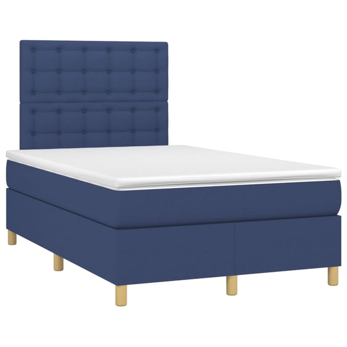vidaXL - Boxspring - met - matras - en - LED - stof - blauw - 120x200 - cm