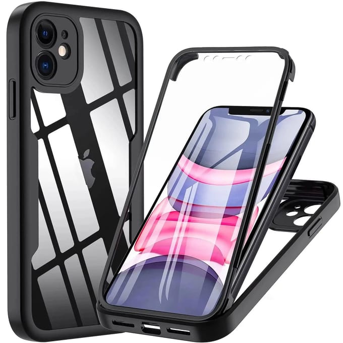 Coque 360 Degrés Pour iPhone 15 14 13 12 11 Pro Max 14 Plus XS MAX XR Coque Transparente Corps Entier Robuste Protection d'Écran Intégrée For iPhone 11