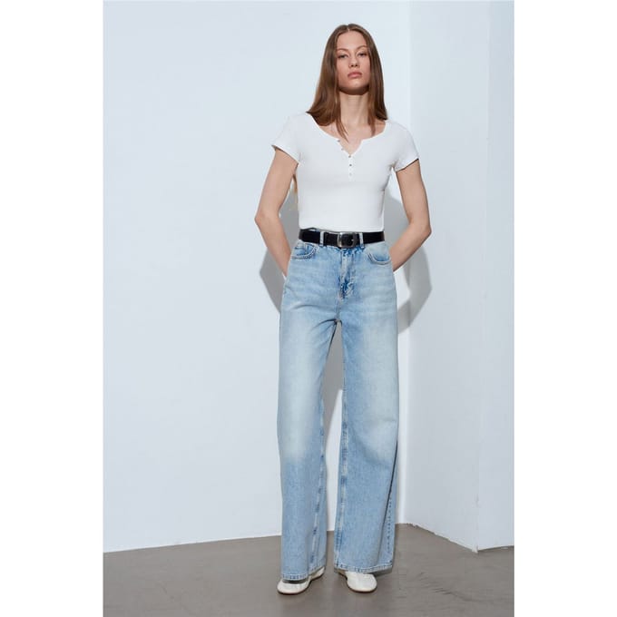 Dames Slim Fit Katoenen U-hals T-shirt