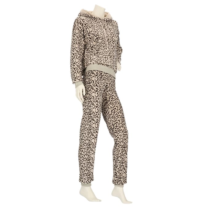 Apollo Dames Huispak Loungewear Luipaard Print Fleece Incl Capuchon - Maat S/M