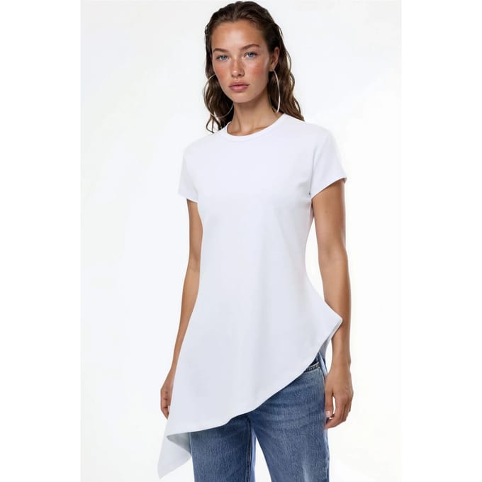 Asymmetrische Korte Mouwen Crew Neck T-Shirt