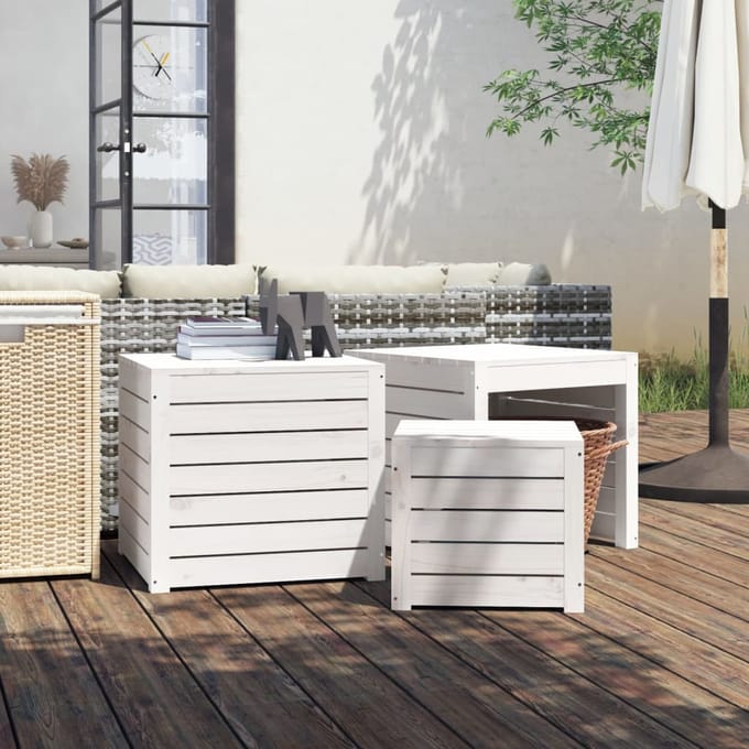 vidaXL - 3-delige - Tuinboxset - massief - grenenhout - wit