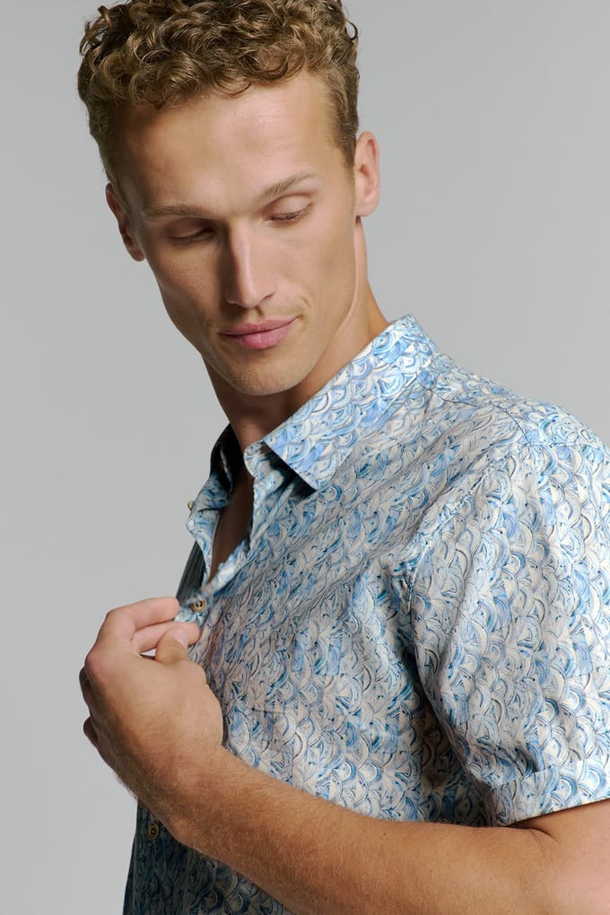 No Excess Shirt Short Sleeve Allover Printed Cloud Größe: M | Casual hemden Outlet | Herren