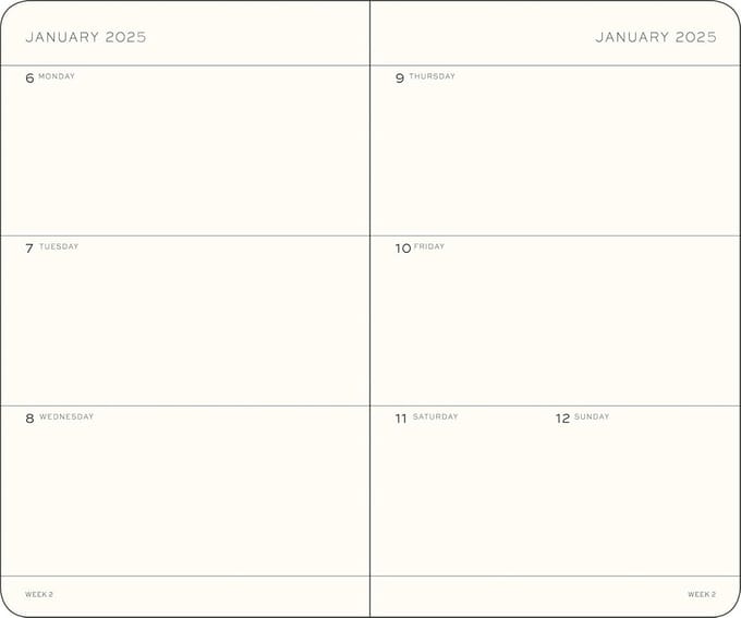 Weekkalender 2025 Pocket A6 Softcover 12-Manden Planner Gelinieerd