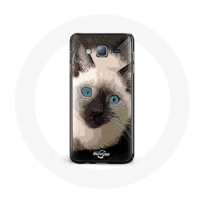 Coque pour Samsung Galaxy j3 2016 Chat Siamois Noir et blanc aux Yeux Bleus