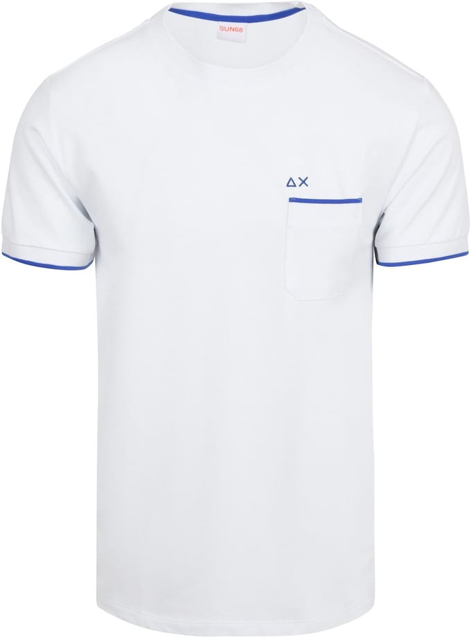 Sun68 Piqué T-Shirt Fluo Stripe Wit - Maat M - Heren
