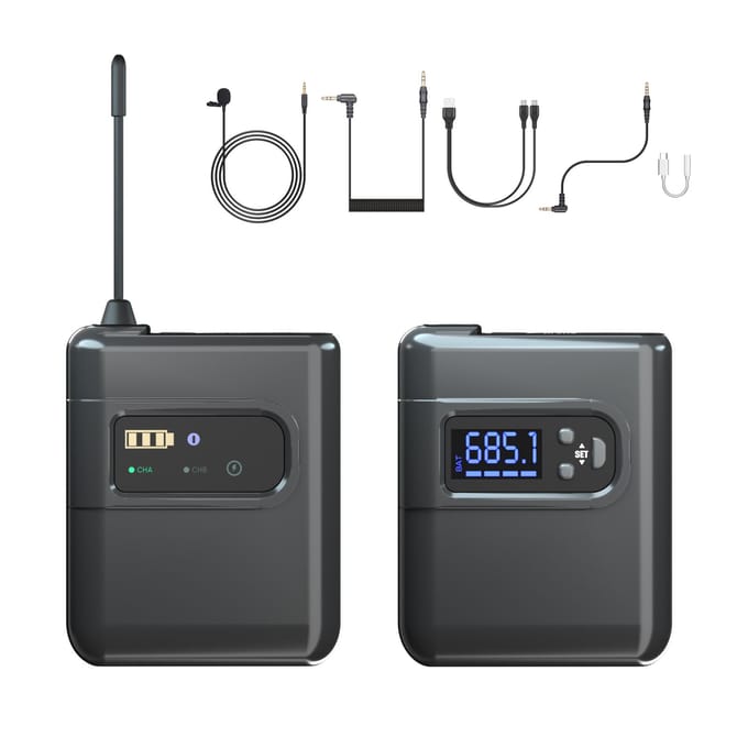 Système de microphone cravate sans fil avec 2 émetteurs et 1 récepteur micro à revers omnidirectionnel 2 Transmitters & 1 Receiver