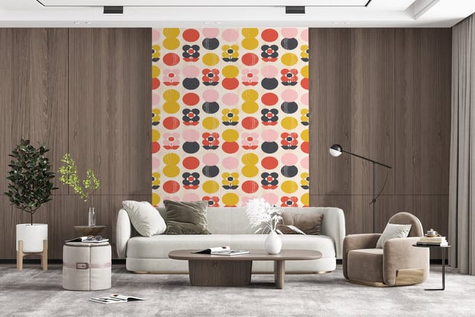 Behang - Fotobehang Retro - Design - Bloemen - Pastel - Breedte 195 cm x hoogte 300 cm