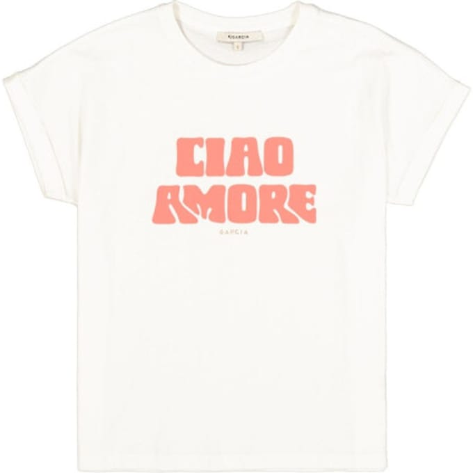 GARCIA Dames Tekst Print T-shirt Wit Korte mouw