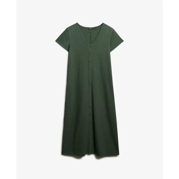 Superdry - Jersey midi-jurk met korte mouwen en knoopsluiting - Dames - Jurken