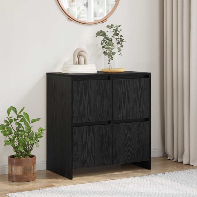 vidaXL - Dressoir - Zwart - Eiken - 70 - x - 41 - x - 75 - cm - Bewerkt - hout