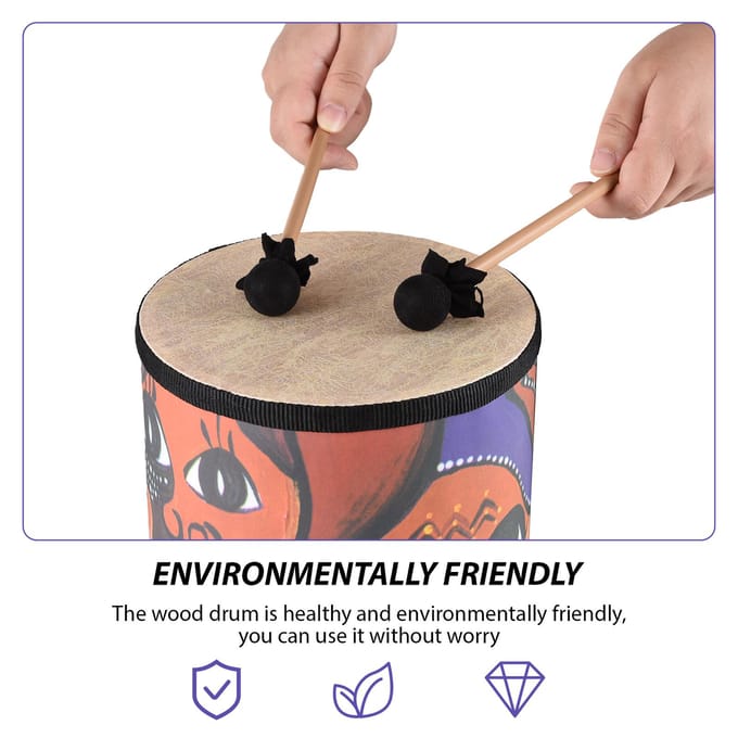 7 Inch Bongo Drums Houten Drum Draagbare Drum Percussie Instrument Hand Oog Coördinatie Soepel 40x18cm beige