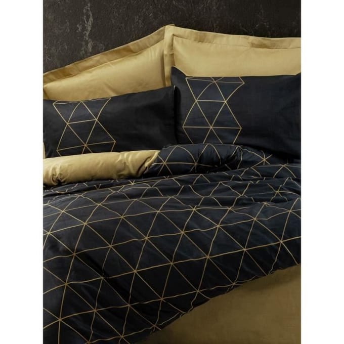 Parure de lit - 1 housse de couette 220 x 240 cm + 2 taies d'oreiller 60 x 60 cm - 100% coton renforcé - Noir