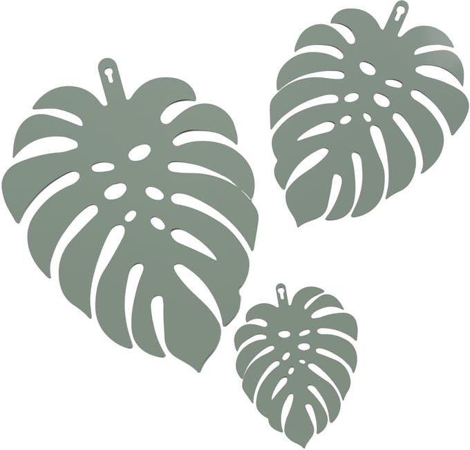 UNUS® Wandhanger monstera bladeren metaal set van 3 verschillende formaten groen