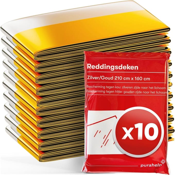 Thermische Reddingsdeken 10 stuks - Compacte Nooddeken voor Eerste Hulp, Outdoor en Auto, Weerbestendige Overlevingsdeken