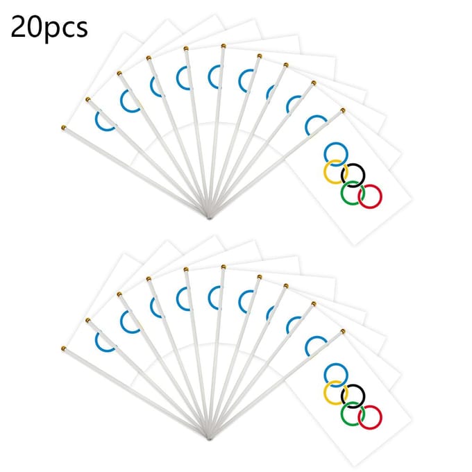 20 stuks 14*21CM Handheld Mini Olympische Ringen Vlaggen white