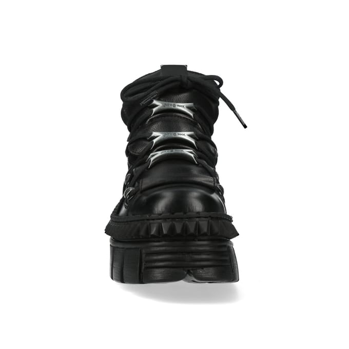 New Rock zwart leren enkellaarzen Goth-WALL106-S13