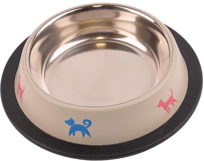 Metalen voerbak met rubber voor honden 0,47l