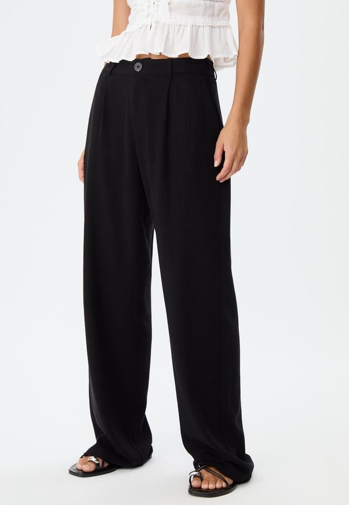 Stradivarius Rechte broek met linnenlook  Zwart 32