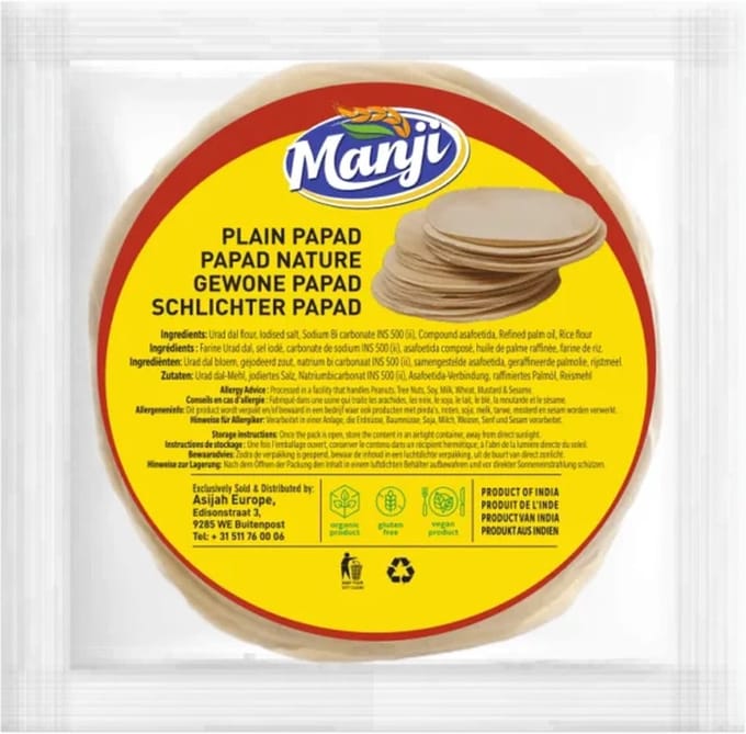 Manji Madras Gewone Papad - Kruiden Zonder Zout - ASJ025