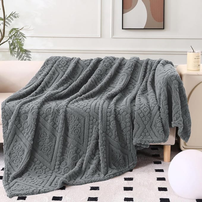 Fleece Plaid - Deken Pluche deken - Bank en bed - Jacquard Boho design - 150 x 200 cm - Grijs