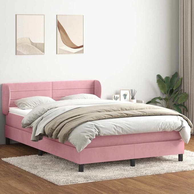 vidaXL - Boxspring - met - matras - fluweel - roze - 160x210 - cm