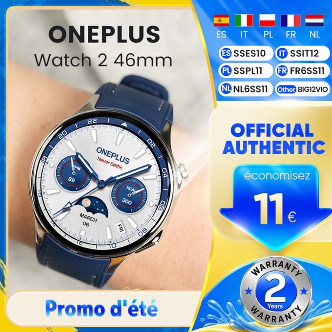 Nieuwe Smartwatch OnePlus Watch 2 1.43'' AMOLED Scherm WiFi GPS IP68 Google Pay Blue
