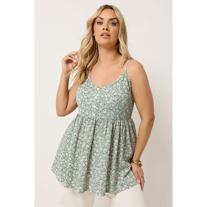 Yours Saliegroene Peplumtop Met Bloemenprint Size 42