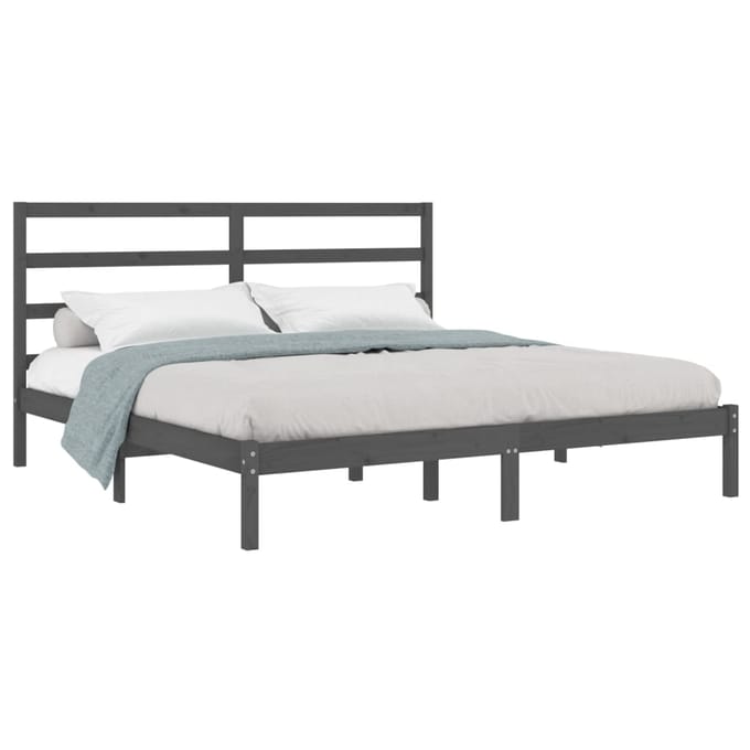 vidaXL - Bedframe - massief - grenenhout - grijs - 200x200 - cm