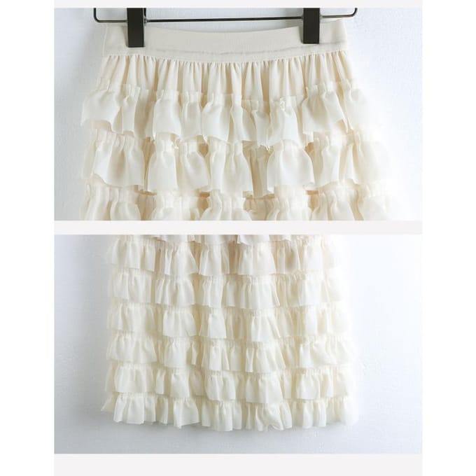 Lente Effen Kleur Nieuwe Lange Chiffon Stiksels Elastische Rok Chiffon Meerlaags Dames M white
