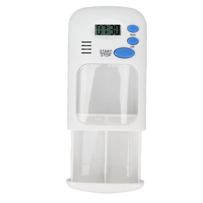Slimme Pillendispenser Draagbaar Automatisch 2 Vakken Pillenorganizer met Alarmherinnering voor Reizen Thuis white