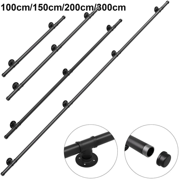 trapleuning,300cm wandmontage, wandhouder , 32 mm diameter,Zwarte