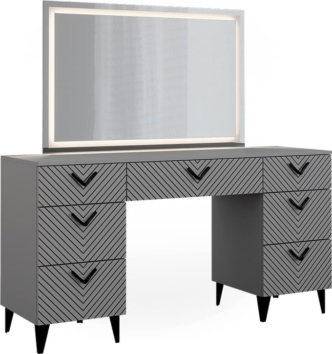 Vicco Anett Kaptafel met licht – 150 cm met LED-spiegel Grijs